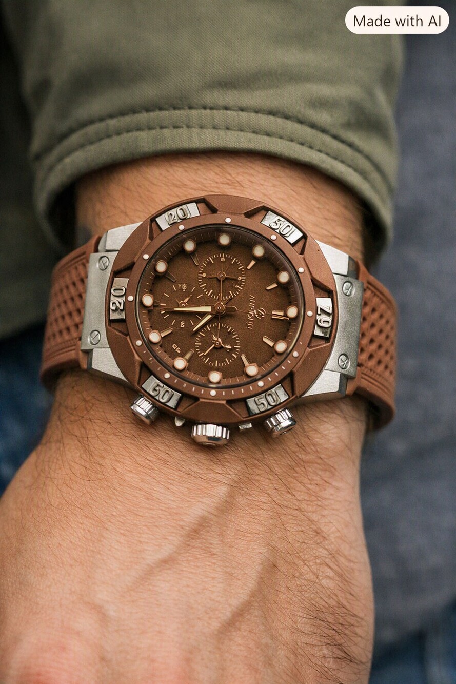 Aurionn Watch Brown Dial Brown Rubber Strap